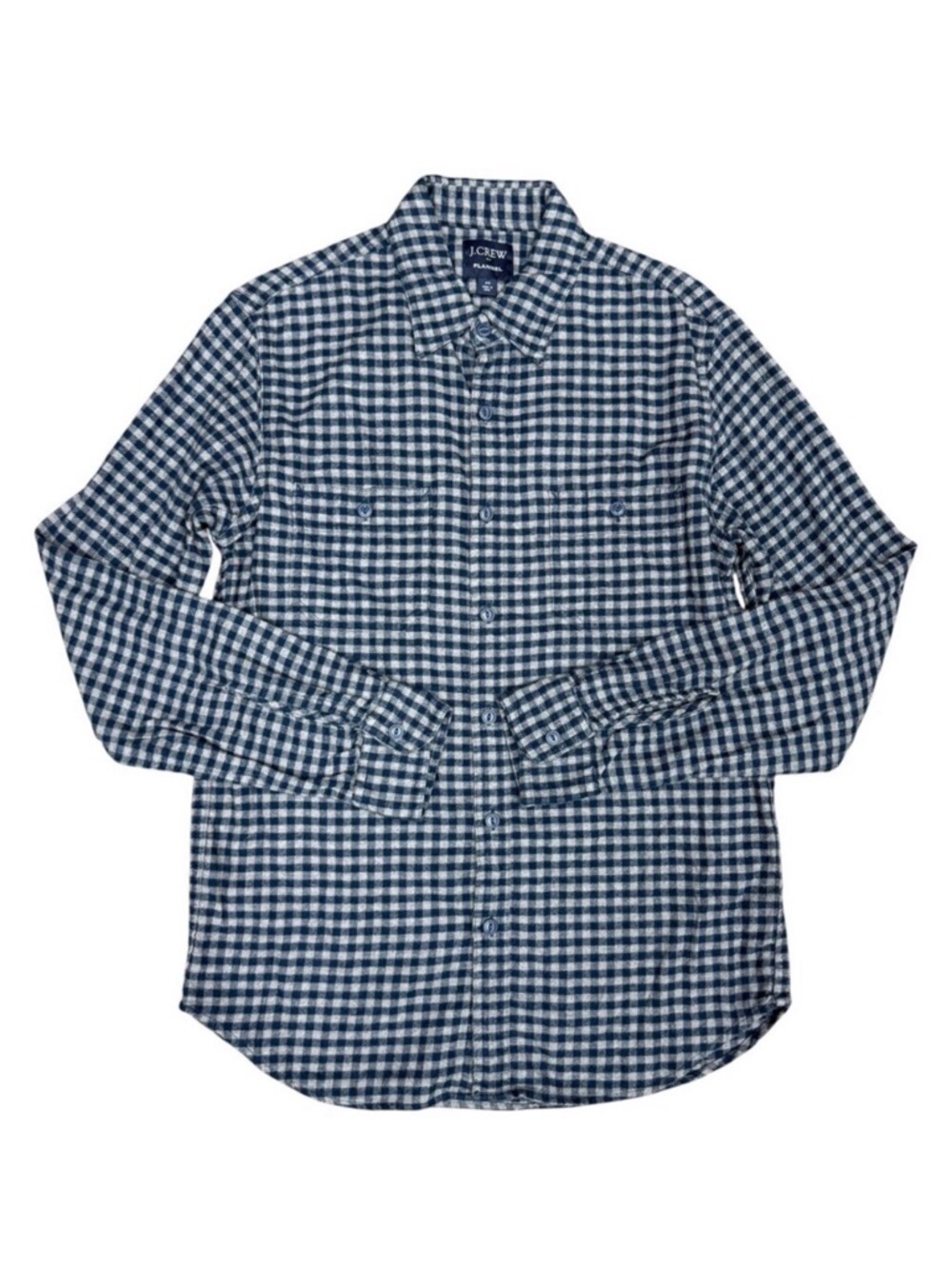 J. CREW Men's EUC Flannel‎ Button Down Shirt Navy Gingham | Size M